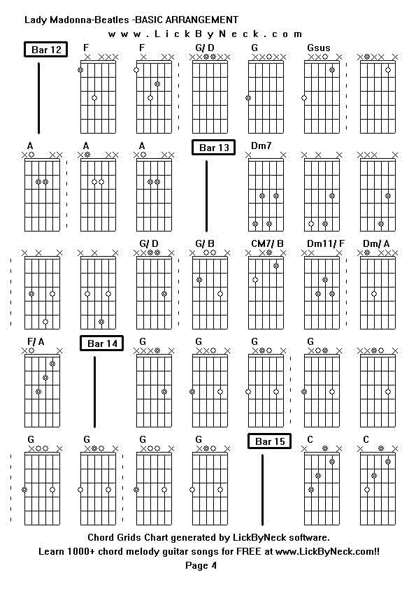 Chord Grids Chart of chord melody fingerstyle guitar song-Lady Madonna-Beatles -BASIC ARRANGEMENT,generated by LickByNeck software.